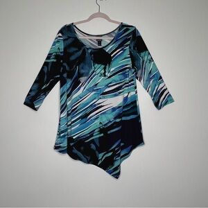 Clara Sun Woo Asymmetrical Hem Abstract Print Multi Oversized Tunic S